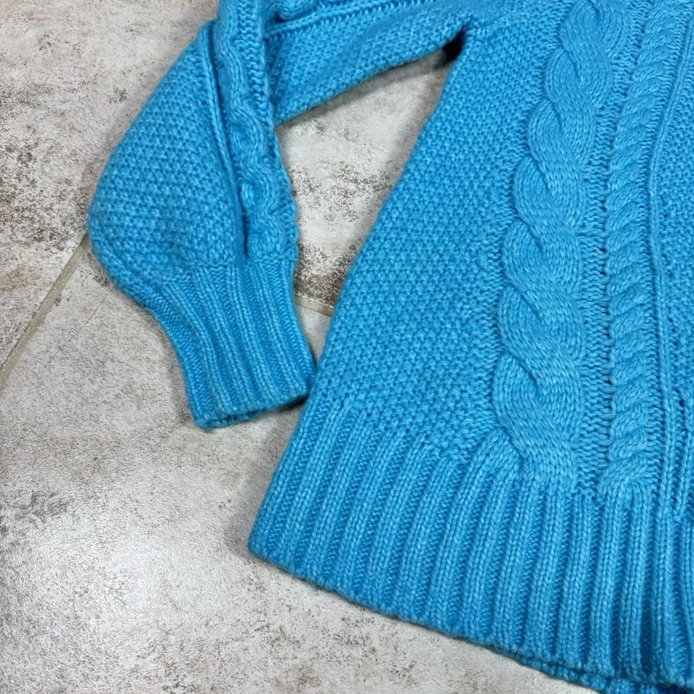 Talbots Sweater Women's‎ Small Blue Cable Knit Soft Light Wool Blend Grandma